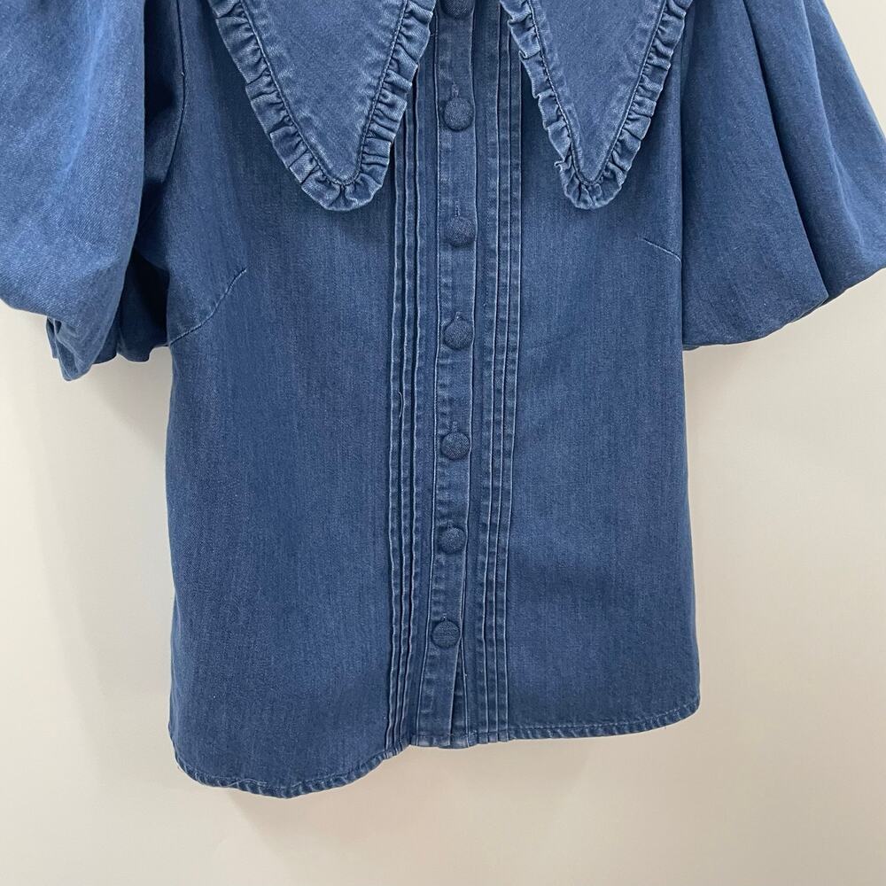 Ivy City Co Andrea Blouse Top Blue Denim S - Picture 5 of 8